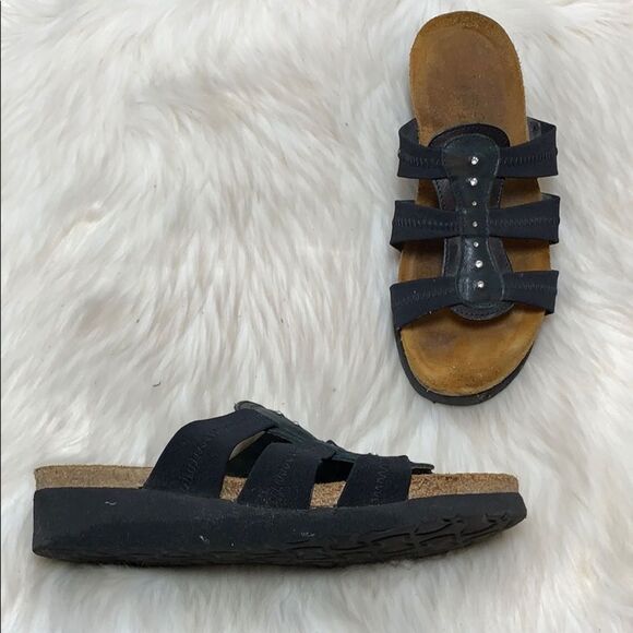 Naot Black Fabric Bling Trim Slides Size 37/6-6.5 - Picture 1 of 7